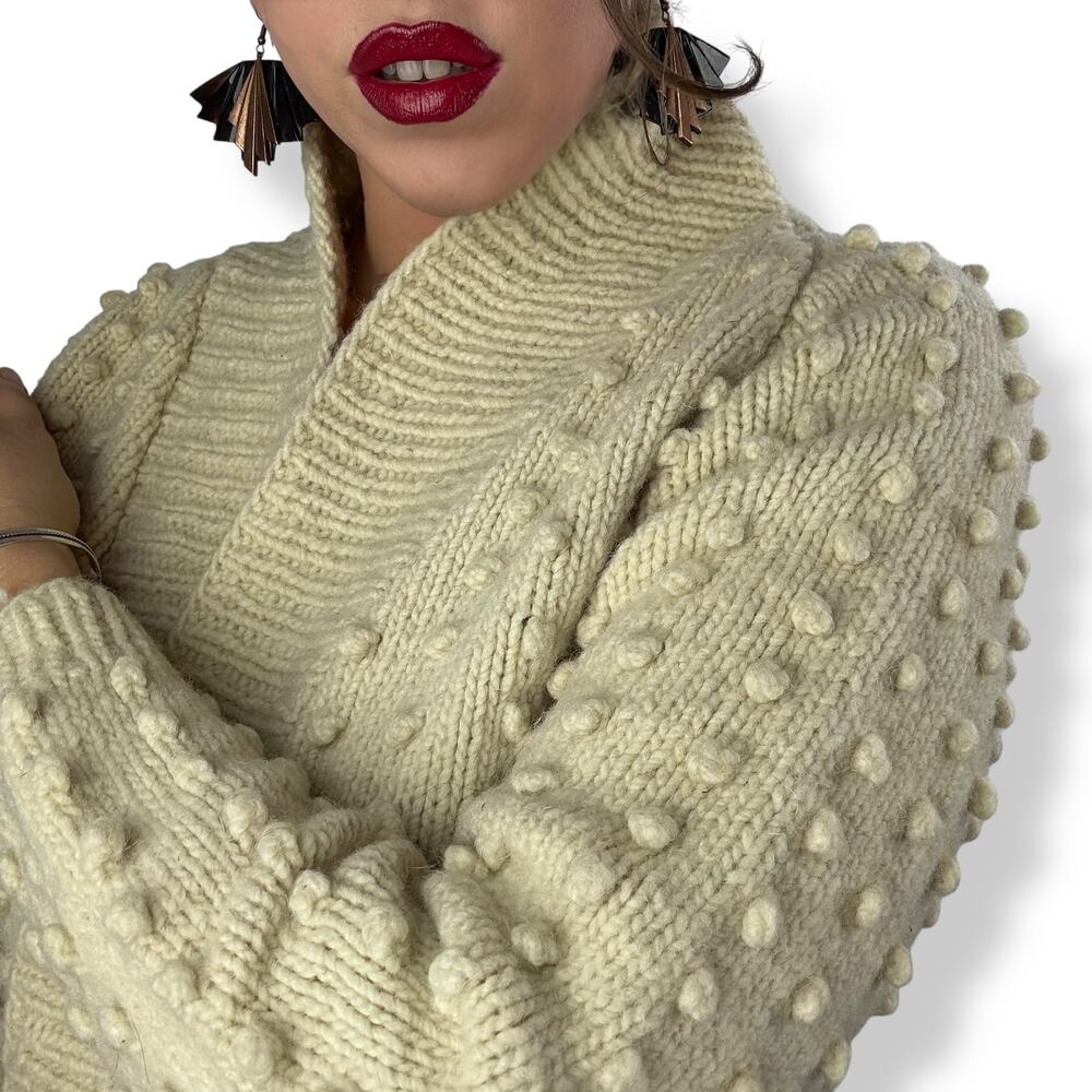 1970's cream pure natural Portuguese wool hand knit open cardigan